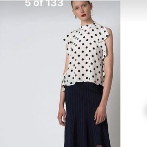 Silk Polka Dot Ruffle Sleeve Blouse